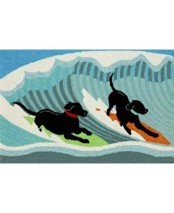 Liora Manne Front Porch Indoor/Outdoor Surfing Dogs Ocean 2'6 X 4' Area Rug