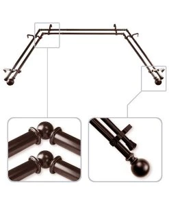 Rod Desyne Jordana 0.8125 Bay Window Double Curtain Rod 20 - 36- 38 - 72