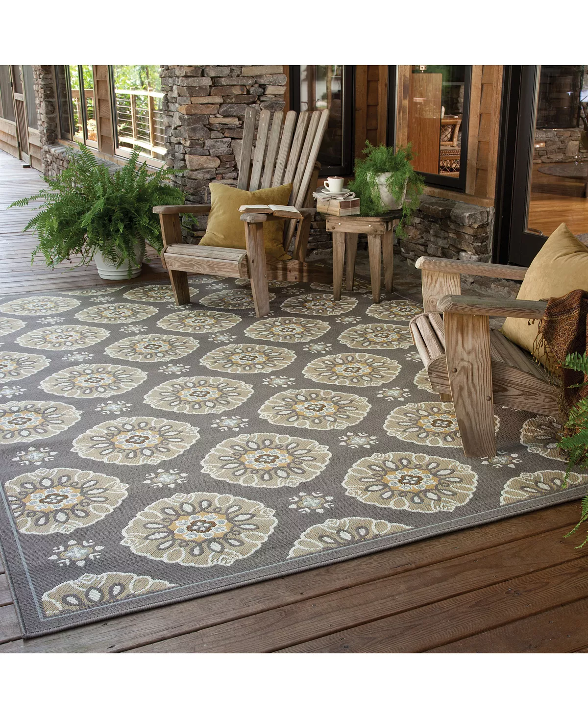 Oriental Weavers Bali 5863N Gray/Gold 7'10 X 7'10 Indoor/Outdoor Runner Area Rug 5 Oriental Weavers Bali 5863N Gray/Gold 7'10 X 7'10 Indoor/Outdoor Runner Area Rug - Image 3