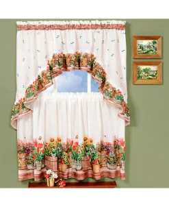 Achim Country Garden Printed Tier And Swag Window Curtain Set, 57x36