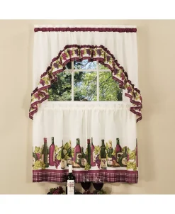 Achim Chardonnay Printed Tier And Swag Window Curtain Set, 57x36