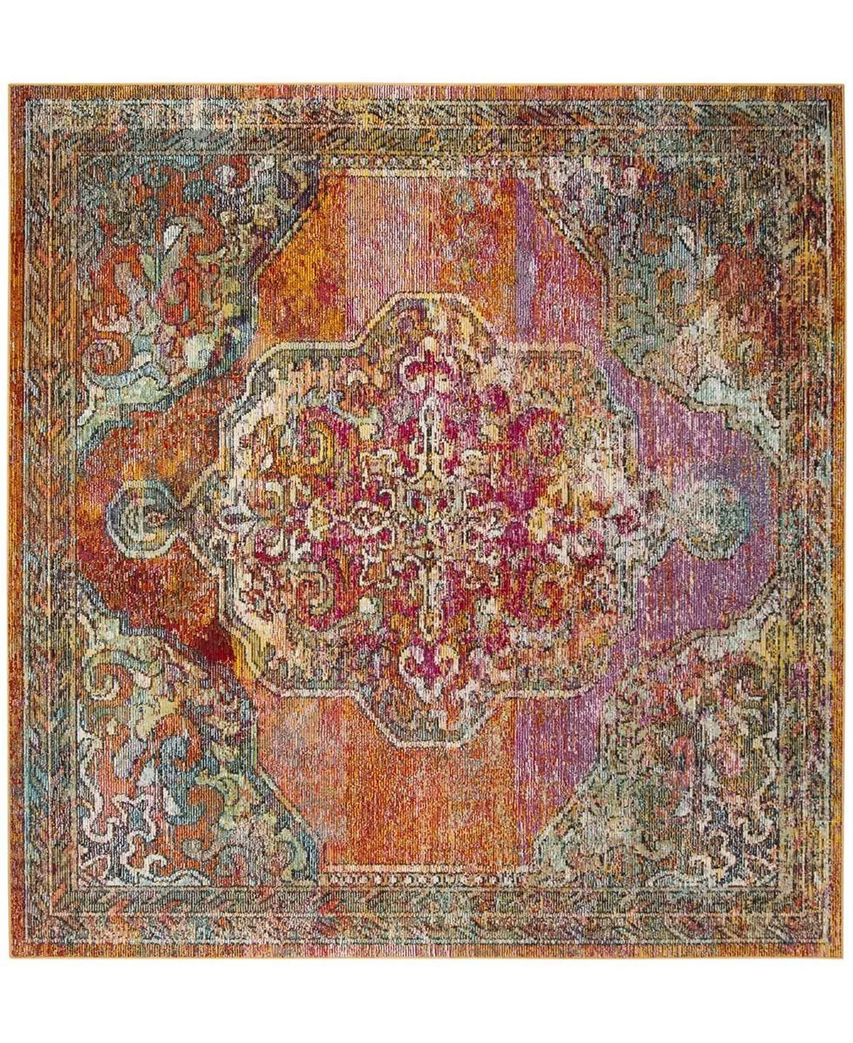 Safavieh Crystal Orange And Light Blue 5' X 5' Square Area Rug 3 Safavieh Crystal Orange And Light Blue 5' X 5' Square Area Rug