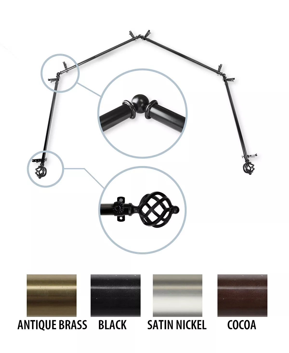 Rod Desyne Twist 4-Sided Bay Curtain Rod 13/16 Inch Dia 10 Rod Desyne Twist 4-Sided Bay Curtain Rod 13/16 Inch Dia - Image 8