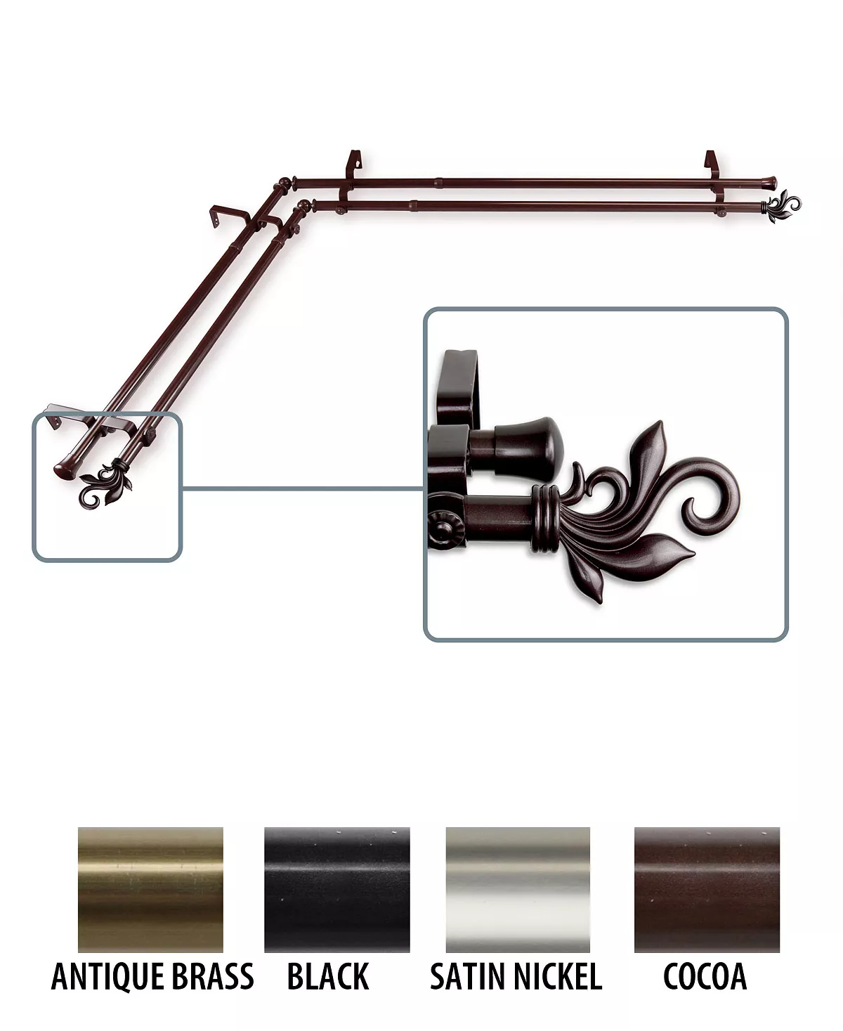 Rod Desyne Lilah Double Corner Curtain Rod 13/16 Inch Dia 120-170 Inch 4 Rod Desyne Lilah Double Corner Curtain Rod 13/16 Inch Dia 120-170 Inch - Image 2