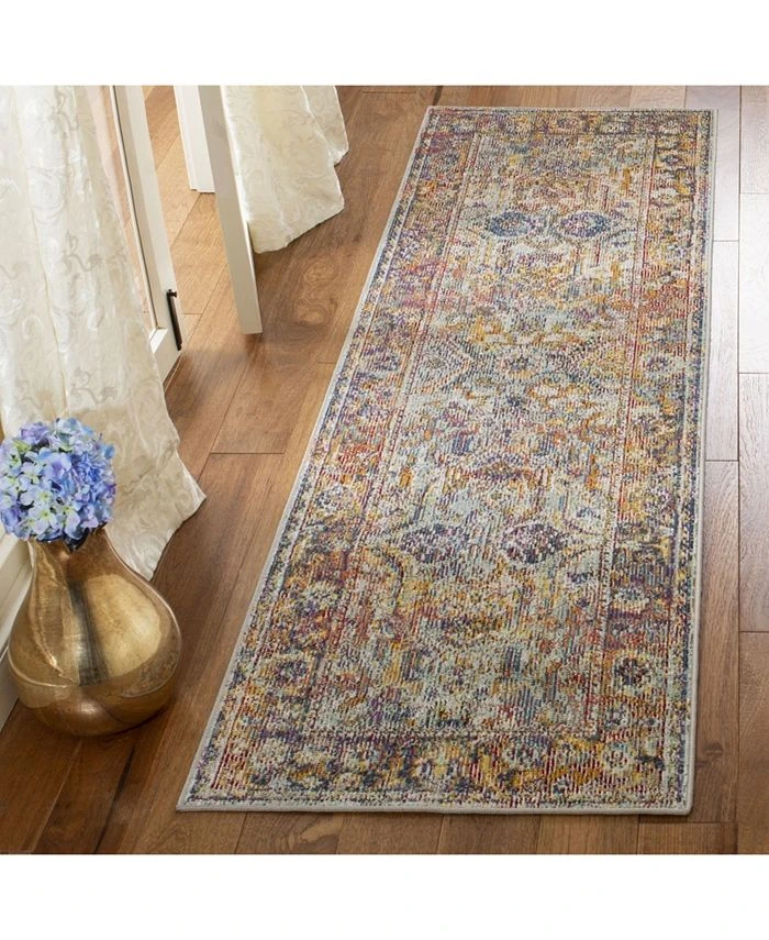Safavieh Crystal Light Blue And Orange 2'2 X 7' Runner Area Rug 4 Safavieh Crystal Light Blue And Orange 2'2 X 7' Runner Area Rug - Image 2