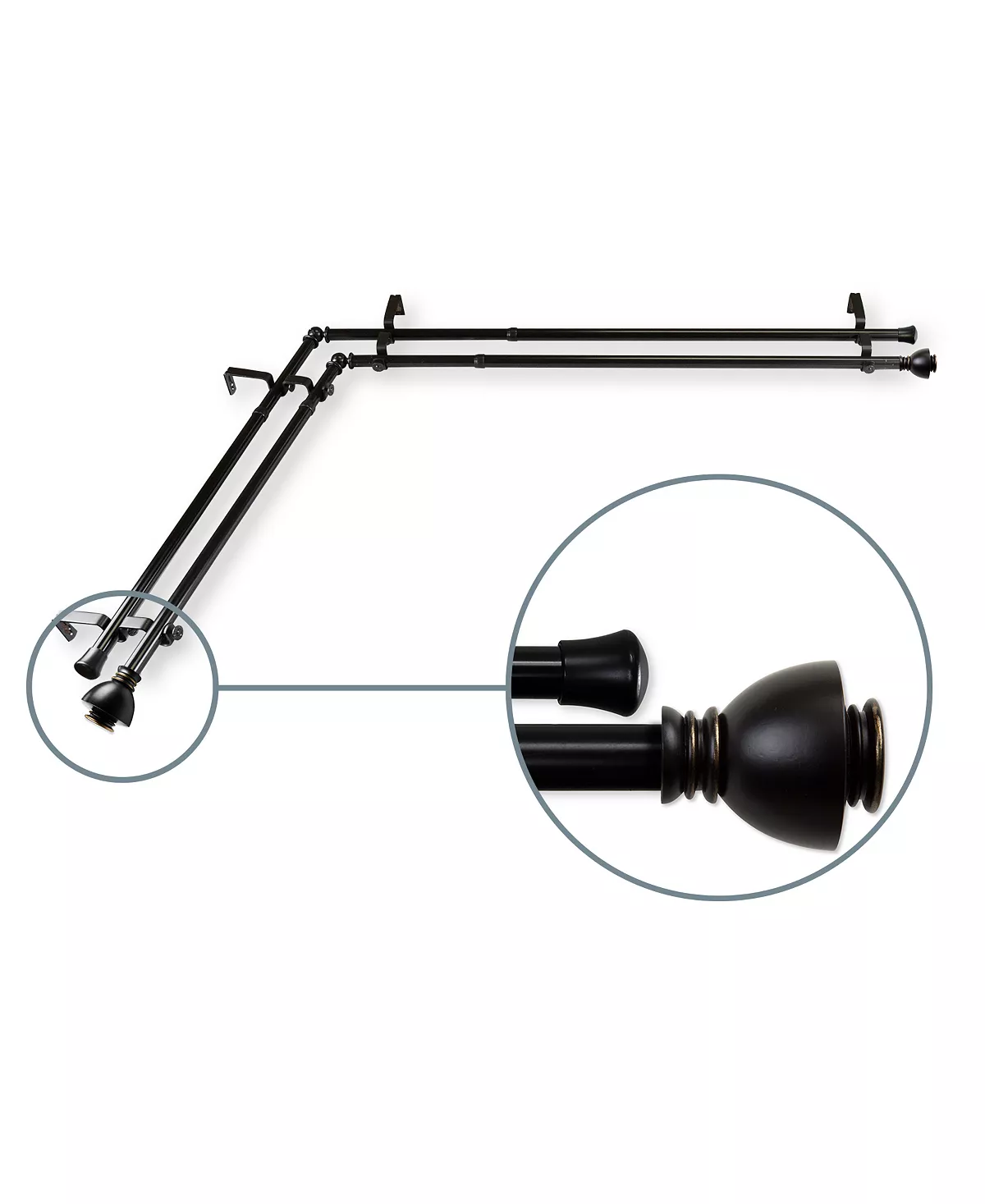 Rod Desyne Alma 13/16 Corner Window Double Curtain Rod 48-84 3 Rod Desyne Alma 13/16 Corner Window Double Curtain Rod 48-84