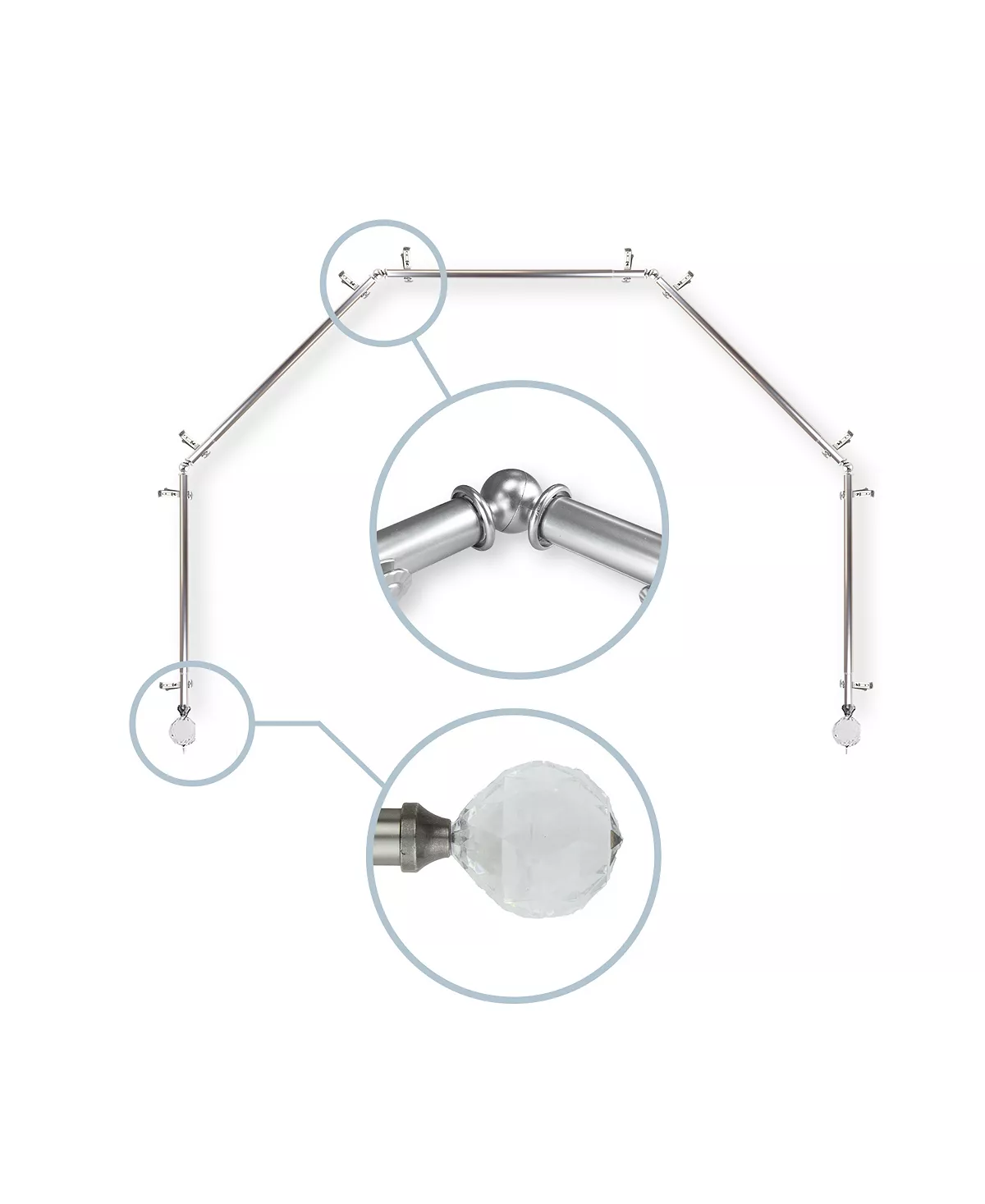 Rod Desyne Faceted 13/16 5-Sided Bay Window Curtain Rod 28-48 5 Rod Desyne Faceted 13/16 5-Sided Bay Window Curtain Rod 28-48 - Image 3