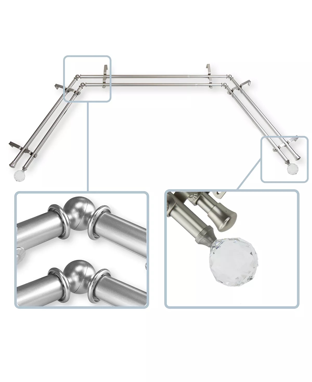 Rod Desyne Faceted 13/16 Bay Window Double Curtain Rod 78-144 5 Rod Desyne Faceted 13/16 Bay Window Double Curtain Rod 78-144 - Image 3