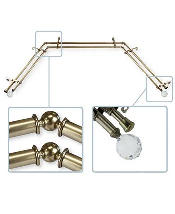 Rod Desyne Faceted 13/16 Bay Window Double Curtain Rod 78-144 4 Rod Desyne Faceted 13/16 Bay Window Double Curtain Rod 78-144 - Image 2