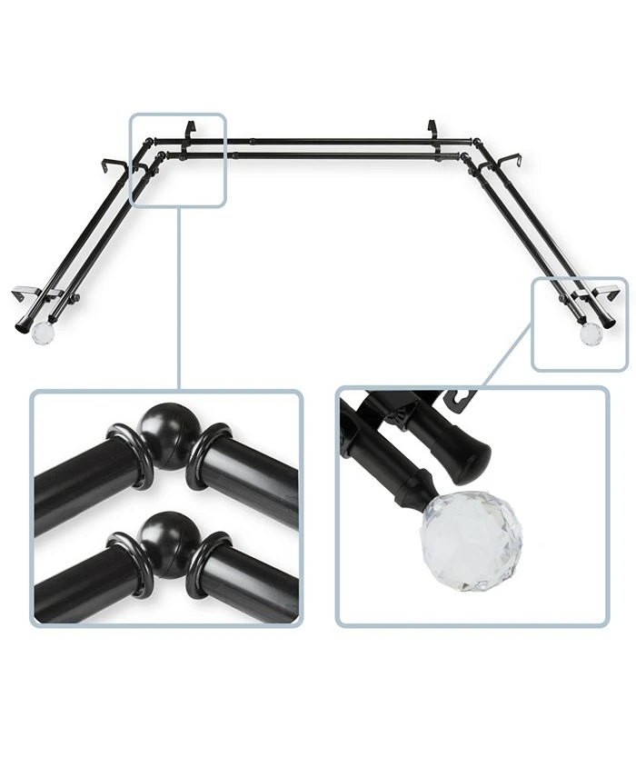 Rod Desyne Faceted 13/16 Bay Window Double Curtain Rod 78-144 3 Rod Desyne Faceted 13/16 Bay Window Double Curtain Rod 78-144