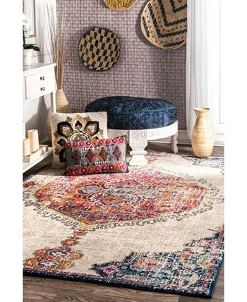 NuLOOM Bodrum Vintage-Inspired Medallion Maranda 6'7 X 9' Area Rug 4 NuLOOM Bodrum Vintage-Inspired Medallion Maranda 6'7 X 9' Area Rug - Image 2