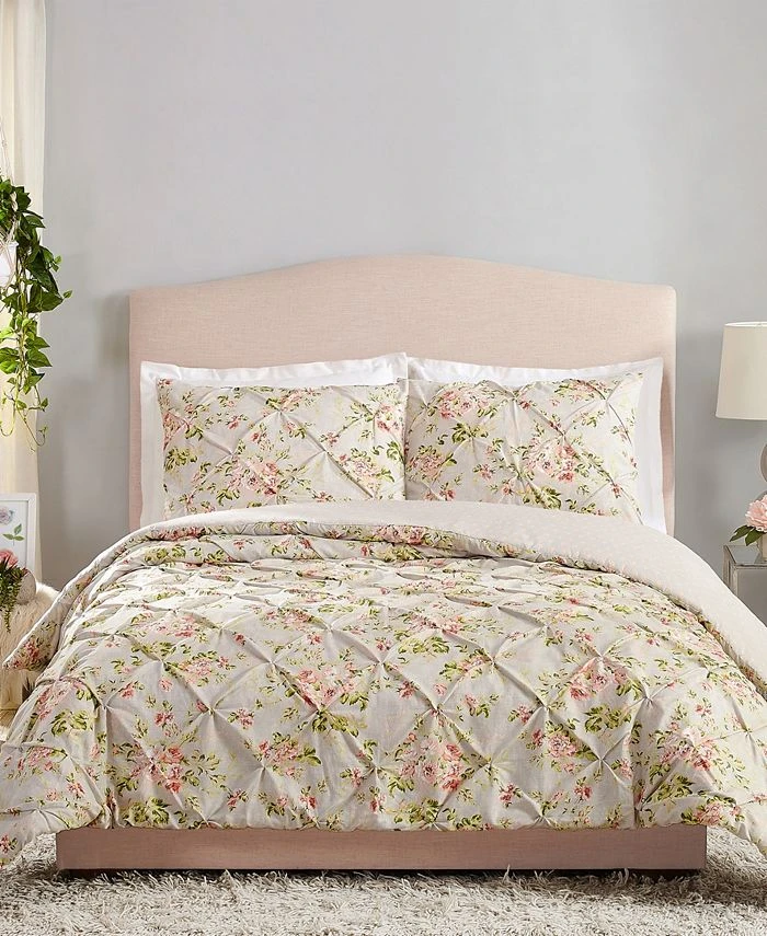 Jessica Simpson Mils Floral Pinch Pleat King 3-Piece Comforter Set 3 Jessica Simpson Mils Floral Pinch Pleat King 3-Piece Comforter Set