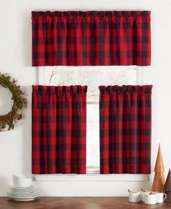 Elrene Farmhouse Living Holiday Buffalo Check Window Curtain Tier Set, 2 Piece, 30 X 24