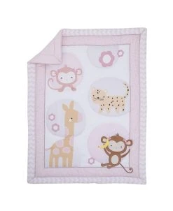 NoJo Sweet Jungle Friends Monkey, Cheetah And Giraffe With Polka Dots And Flowers Nursery Crib Bedding Set, 3 Piece