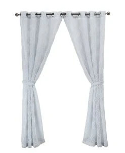 Jessica Simpson Everyn Sheer Embellished Grommet Window Curtain Panel Pair With Tiebacks, 52 X 84