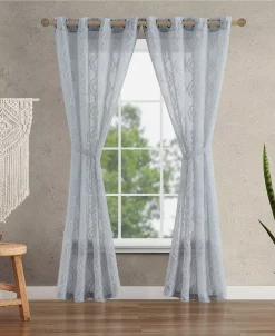 Jessica Simpson Everyn Sheer Embellished Grommet Window Curtain Panel Pair With Tiebacks, 52 X 84 -Chic Home Store 22401993 fpx