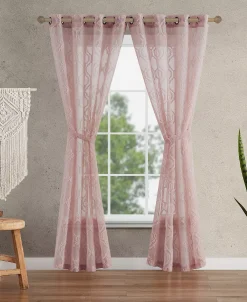Jessica Simpson Everyn Sheer Embellished Grommet Window Curtain Panel Pair With Tiebacks, 52 X 84 -Chic Home Store 22402014 fpx