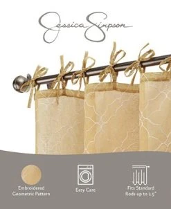 Jessica Simpson Nora Embroidery Sheer Tie Top Window Curtain Panel Pair With Tiebacks, 38 X 96 -Chic Home Store 22402077 fpx