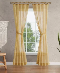 Jessica Simpson Nora Embroidery Sheer Tie Top Window Curtain Panel Pair With Tiebacks, 38 X 96 -Chic Home Store 22402084 fpx