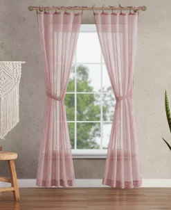 Jessica Simpson Nora Embroidery Sheer Tie Top Window Curtain Panel Pair With Tiebacks, 38 X 96 -Chic Home Store 22402124 fpx