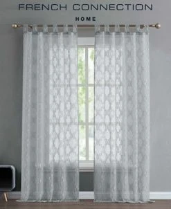 French Connection Ankie Embellished Sheer Tab Top Window Curtain Panel Pair With Tiebacks, 38 X 96 -Chic Home Store 22402158 fpx