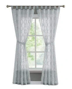 French Connection Ankie Embellished Sheer Tab Top Window Curtain Panel Pair With Tiebacks, 38 X 96