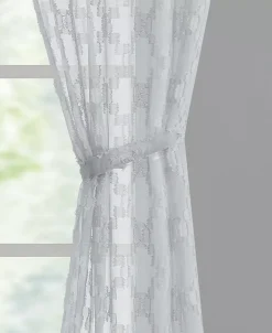 French Connection Ankie Embellished Sheer Tab Top Window Curtain Panel Pair With Tiebacks, 38 X 96 -Chic Home Store 22402167 fpx