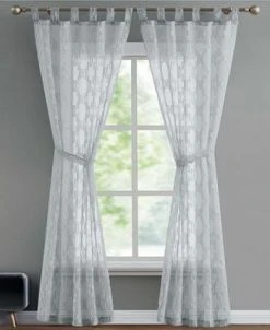 French Connection Ankie Embellished Sheer Tab Top Window Curtain Panel Pair With Tiebacks, 38 X 96 -Chic Home Store 22402168 fpx