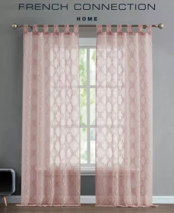French Connection Ankie Embellished Sheer Tab Top Window Curtain Panel Pair With Tiebacks, 38 X 96 -Chic Home Store 22402181 fpx