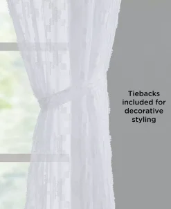 French Connection Ankie Embellished Sheer Tab Top Window Curtain Panel Pair With Tiebacks, 38 X 96 -Chic Home Store 22402208 fpx