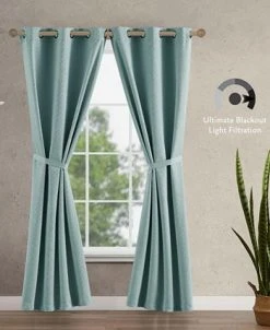 Jessica Simpson Faye Textured Blackout Grommet Window Curtain Panel Pair With Tiebacks, 38 X 84 -Chic Home Store 22402218 fpx