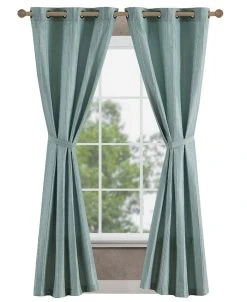 Jessica Simpson Lola Textured Light Filtering Grommet Window Curtain Panel Pair With Tiebacks, 38 X 84