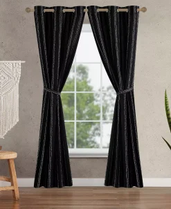 Jessica Simpson Lola Textured Light Filtering Grommet Window Curtain Panel Pair With Tiebacks, 38 X 84 -Chic Home Store 22402430 fpx