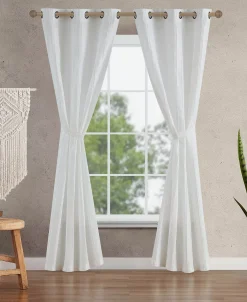 Jessica Simpson Lola Textured Light Filtering Grommet Window Curtain Panel Pair With Tiebacks, 38 X 84 -Chic Home Store 22402450 fpx