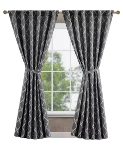 Jessica Simpson Lynee Textured Diamond Patterned Blackout Back-Tab Window Curtain Panel Pair With Tiebacks Collection