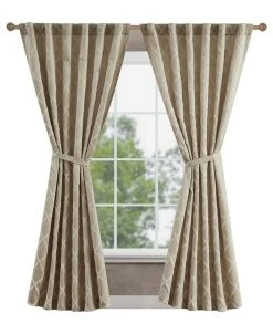 Jessica Simpson Lynee Textured Diamond Patterned Blackout Back-Tab Window Curtain Panel Pair With Tiebacks, 52 X 84