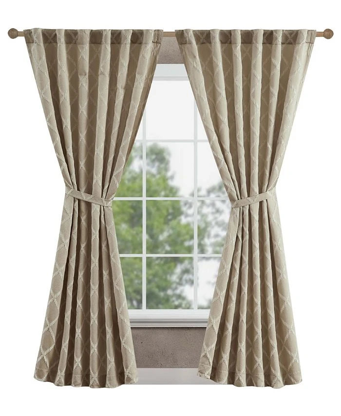 Jessica Simpson Lynee Textured Diamond Patterned Blackout Back-Tab Window Curtain Panel Pair With Tiebacks, 52 X 84 3 Jessica Simpson Lynee Textured Diamond Patterned Blackout Back-Tab Window Curtain Panel Pair With Tiebacks, 52 X 84