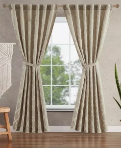 Jessica Simpson Lynee Textured Diamond Patterned Blackout Back-Tab Window Curtain Panel Pair With Tiebacks, 52 X 96 -Chic Home Store 22402515 fpx