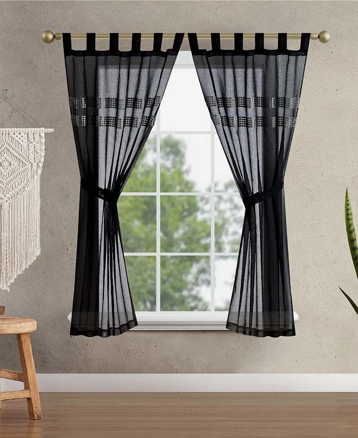 Jessica Simpson Milly Bling Sheer Tab Top Window Curtain Panel Pair With Tiebacks, 38 X 84 3 Jessica Simpson Milly Bling Sheer Tab Top Window Curtain Panel Pair With Tiebacks, 38 X 84
