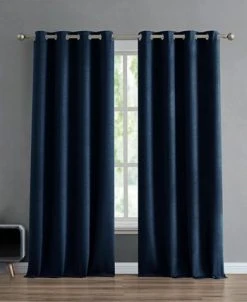 French Connection Ebony Thermal Woven Room Darkening Grommet Window Curtain Panel Pair With Tiebacks, 50 X 84 -Chic Home Store 22432042 fpx