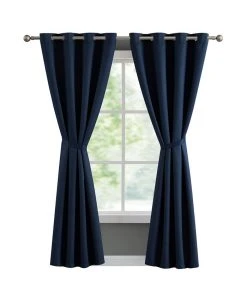 French Connection Ebony Thermal Woven Room Darkening Grommet Window Curtain Panel Pair With Tiebacks, 50 X 84
