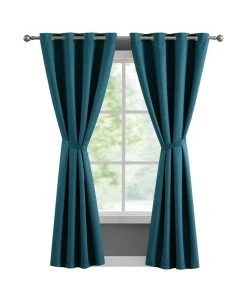 French Connection Ebony Thermal Woven Room Darkening Grommet Window Curtain Panel Pair With Tiebacks, 50 X 96