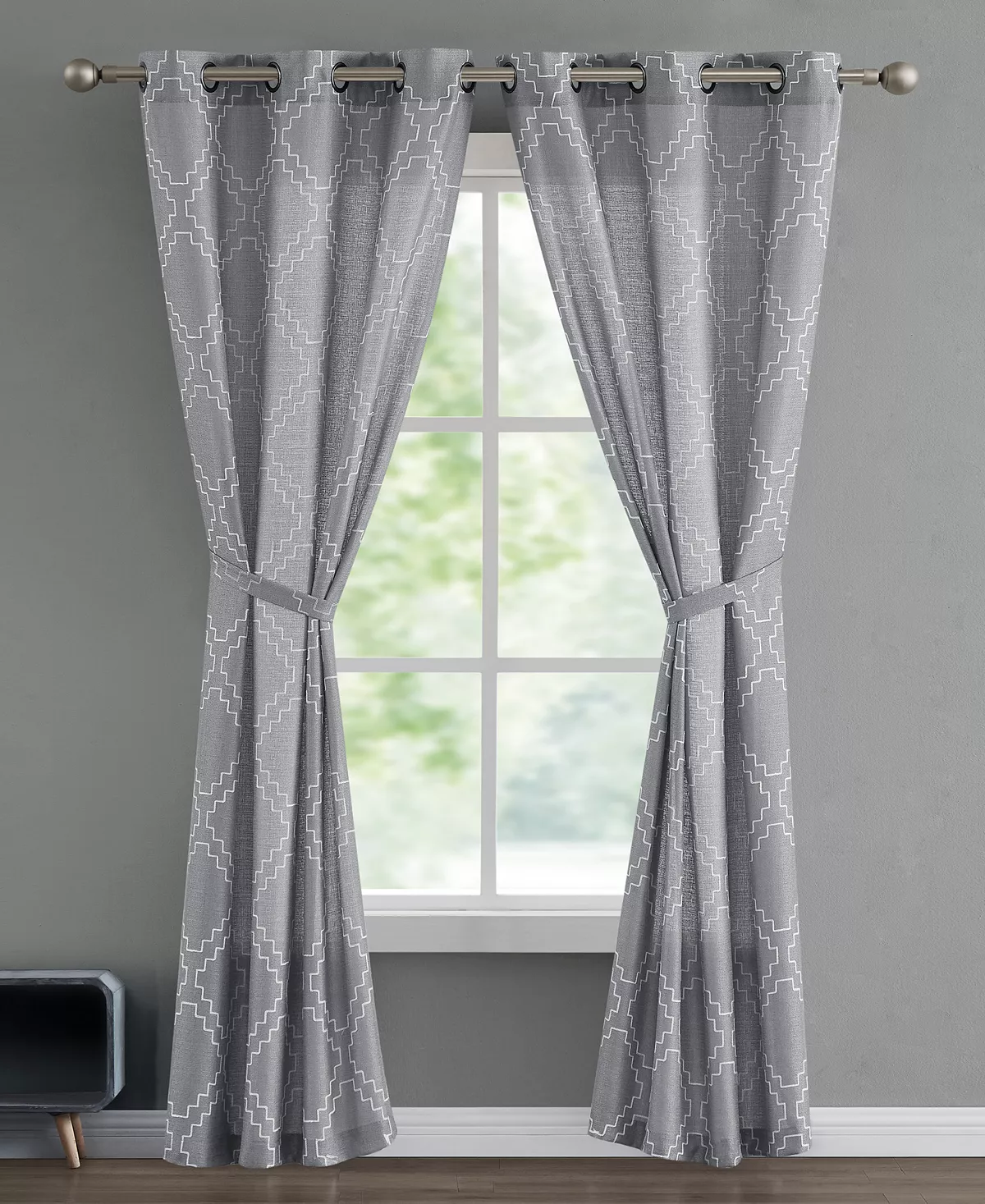 French Connection Somerset Embroidered Light Filtering Grommet Window Curtain Panel Pair With Tiebacks, 38 X 96 12 French Connection Somerset Embroidered Light Filtering Grommet Window Curtain Panel Pair With Tiebacks, 38 X 96 - Image 10