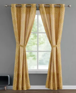 French Connection Somerset Embroidered Light Filtering Grommet Window Curtain Panel Pair With Tiebacks, 38 X 84 -Chic Home Store 22432117 fpx
