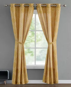 French Connection Somerset Embroidered Light Filtering Grommet Window Curtain Panel Pair With Tiebacks, 38 X 96 23 French Connection Somerset Embroidered Light Filtering Grommet Window Curtain Panel Pair With Tiebacks, 38 X 96 -Chic Home Store 22432128 fpx