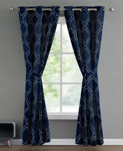 French Connection Somerset Embroidered Light Filtering Grommet Window Curtain Panel Pair With Tiebacks, 38 X 84 -Chic Home Store 22432138 fpx