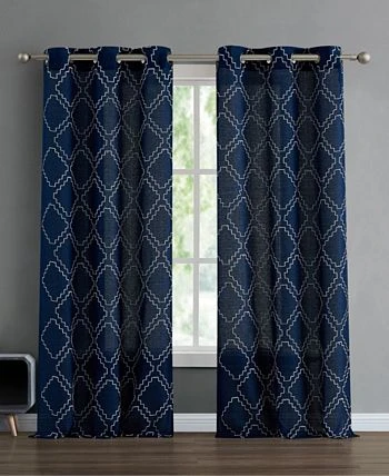 French Connection Somerset Embroidered Light Filtering Grommet Window Curtain Panel Pair With Tiebacks, 38 X 96 8 French Connection Somerset Embroidered Light Filtering Grommet Window Curtain Panel Pair With Tiebacks, 38 X 96 - Image 6