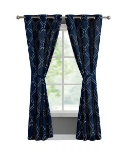 French Connection Somerset Embroidered Light Filtering Grommet Window Curtain Panel Pair With Tiebacks, 38 X 96