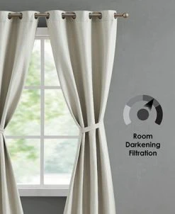 French Connection Tanner Thermal Woven Room Darkening Grommet Window Curtain Panel Pair With Tiebacks, 38 X 84 -Chic Home Store 22432224 fpx