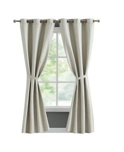 French Connection Tanner Thermal Woven Room Darkening Grommet Window Curtain Panel Pair With Tiebacks, 38 X 84